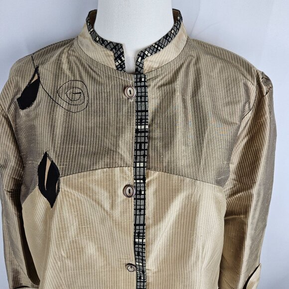 Canvasbacks Silk Blazer Jacket Medium Applique Gold Vintage Boho Artsy - Picture 2 of 10